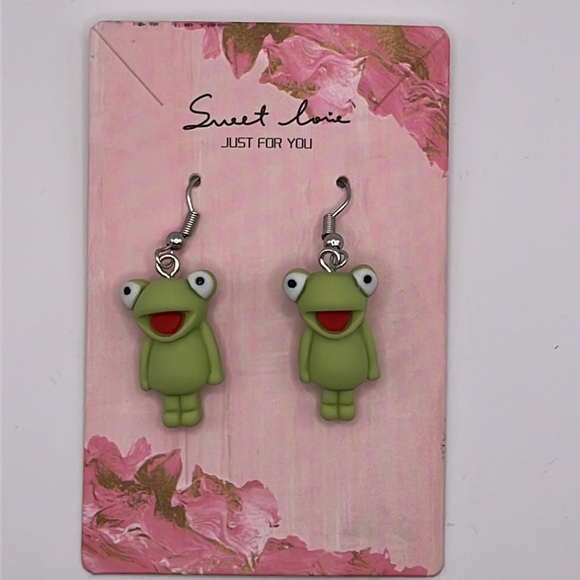 Cartoon Frog Drop Earrings - Picture 3 of 5